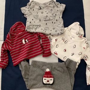 Penguin and winter theme onesie outfits